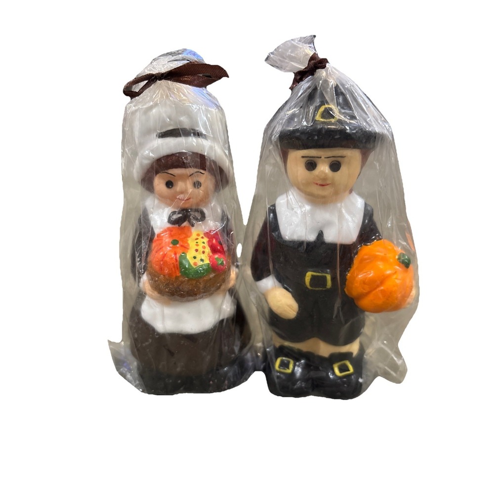 Vintage Pilgrim Waxed Candles Pair NOS